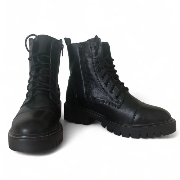 ALDO Black Leather Combat Boots Size 8.5 - Picture 2 of 4